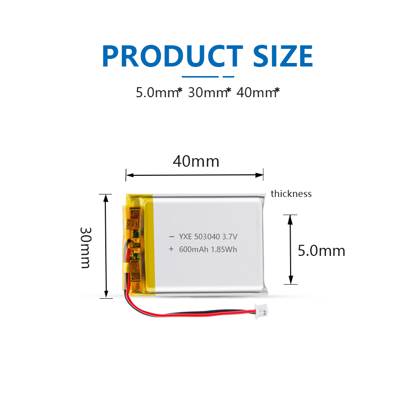 3.7 V Li-ion Battery 503040-600mah